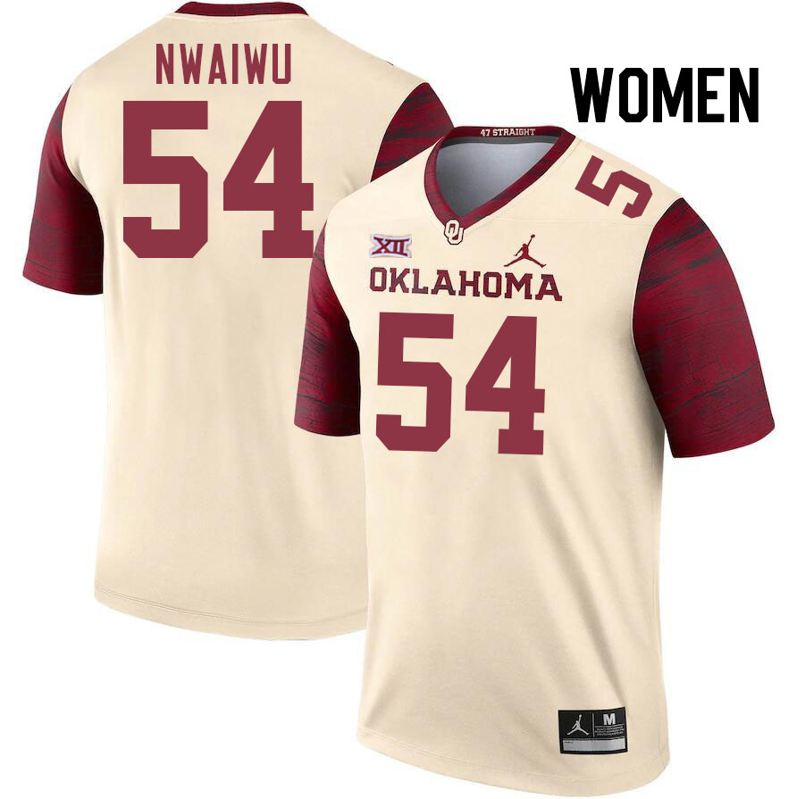 Women #54 Febechi Nwaiwu Oklahoma Sooners College Football Jerseys Stitched-Cream